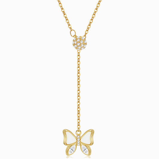 White Butterfly Necklace Long Chain Pendant in a white background