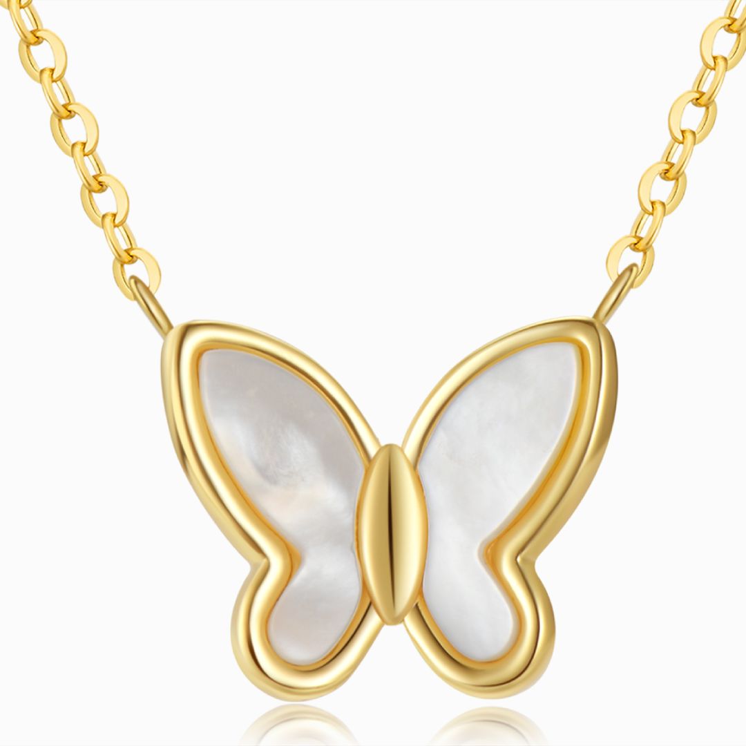 Pearl Butterfly Necklace Gold Chain in a white background