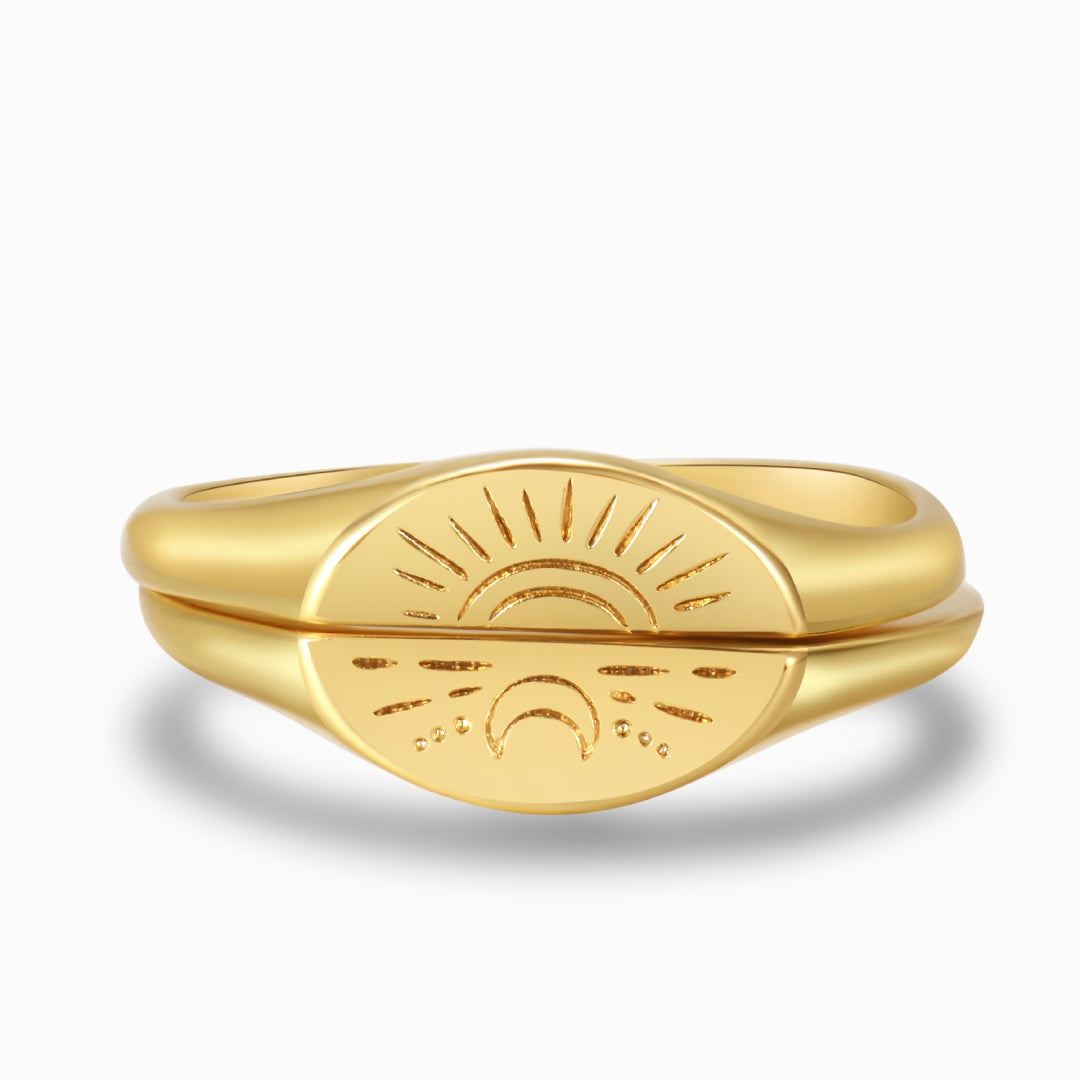 Sun And Moon Ring Set on a white background