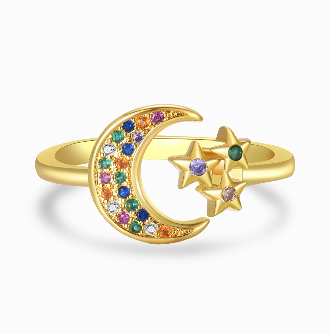 Stars And Moon Adjustable Ring on a white background