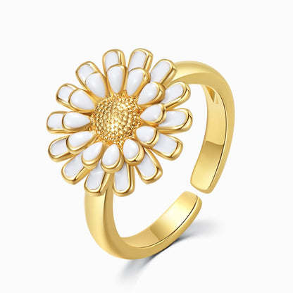 Colored Sunflower Adjustable  Gold Plated Ring - White on a white background