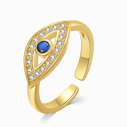 Blue Evil Eye gold adjustable ring