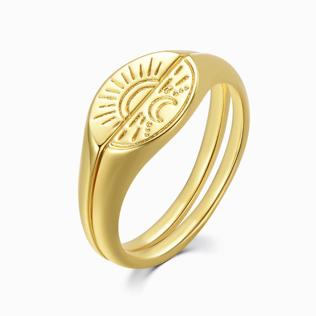 Sun And Moon gold plated Ring Set