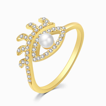 White Stone Lashed Evil Eye Gold Ring