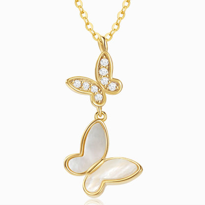 Duo Butterfly Gold plated Chain Necklace in a white background