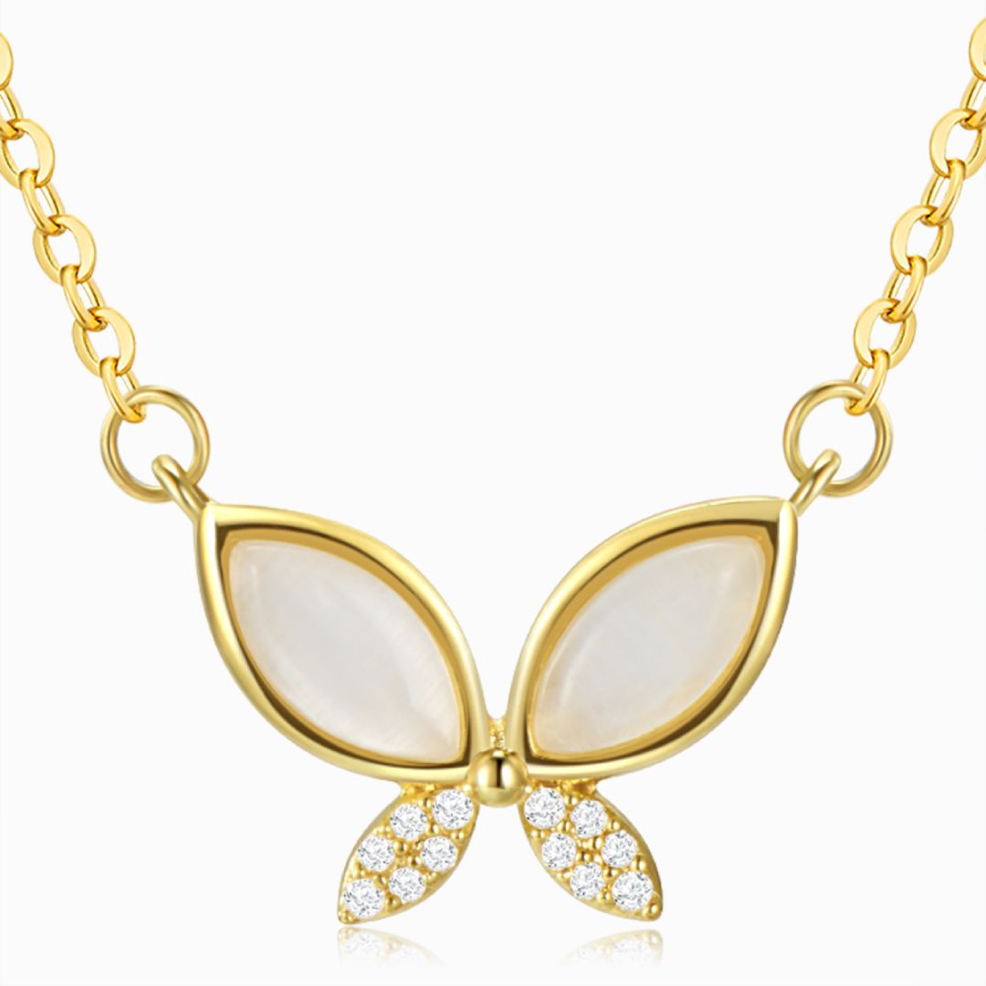 Butterfly Necklace Gold plated Chain Lock in a white background