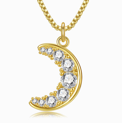 Crystal Moon Gold Plated Necklace on a white background