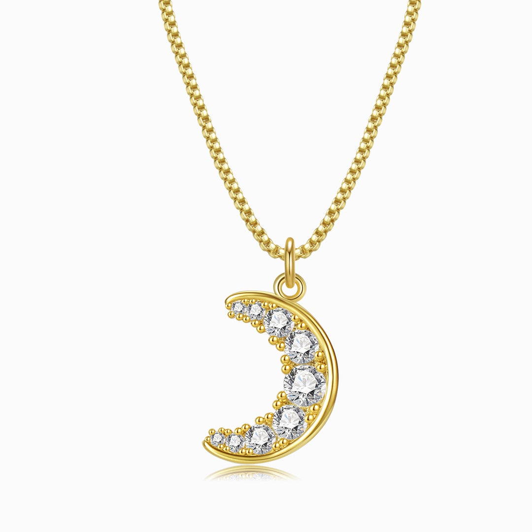 Crystal Moon Gold Necklace on a white background