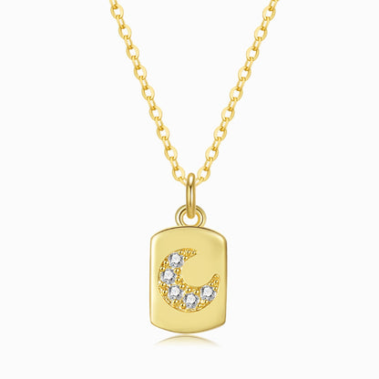 Jeweled Moon Gold Tag Necklace on a white background