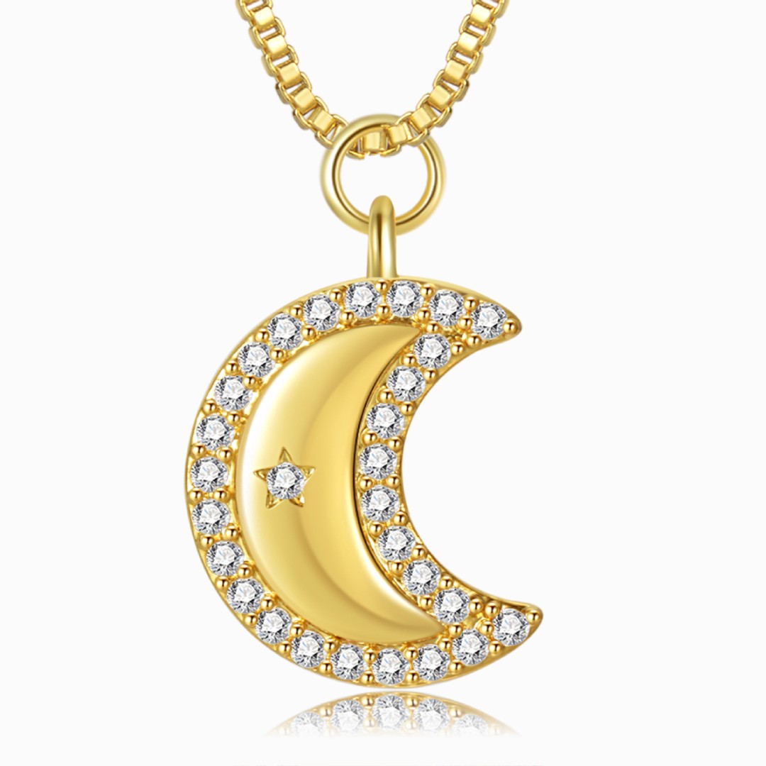 pendant of Jeweled Moon Gold Necklace on a white background