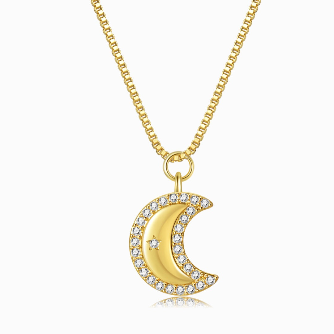 Jeweled Moon Gold Necklace on a white background