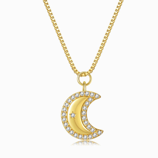 Jeweled Moon Gold Necklace on a white background